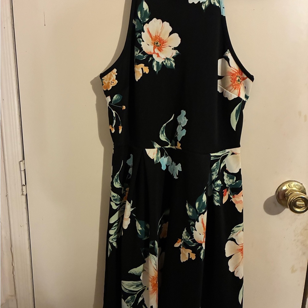 Monteau Floral Dress Large – Black Fit & Flare Summer Brunch Dress - Picture 2 of 4